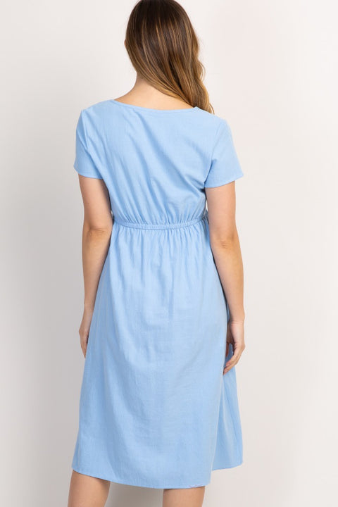 Slim Fit Short Sleeve Round Neck Loose Solid Color Long Dress