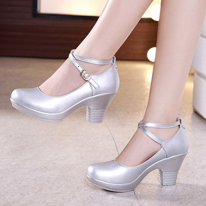 Outdoor Dance Shoes Thick-Heeled High-Heeled Dance Shoes Mid-Heel Square Dance Shoes Model Cheongsam Catwalk Shoes Women