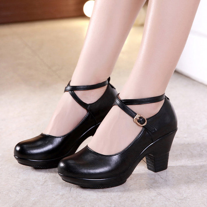 Outdoor Dance Shoes Thick-Heeled High-Heeled Dance Shoes Mid-Heel Square Dance Shoes Model Cheongsam Catwalk Shoes Women