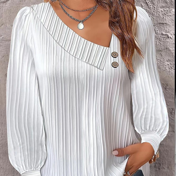 V-neck Buttons Solid Color Long Sleeve Shirt Women