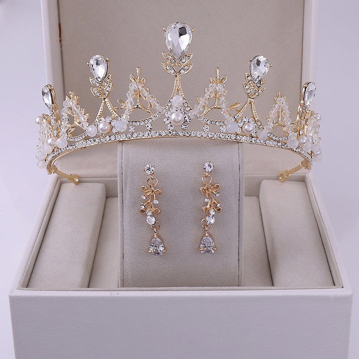 Korean Style Bridal Crown Earring Set