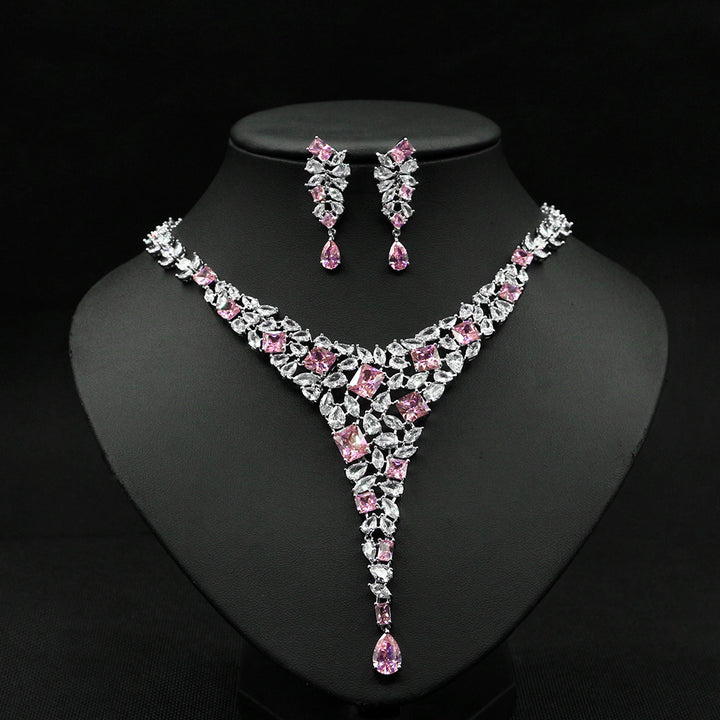 Colorful Zircon Necklace Set Wedding Dress Wedding Earring Accessories