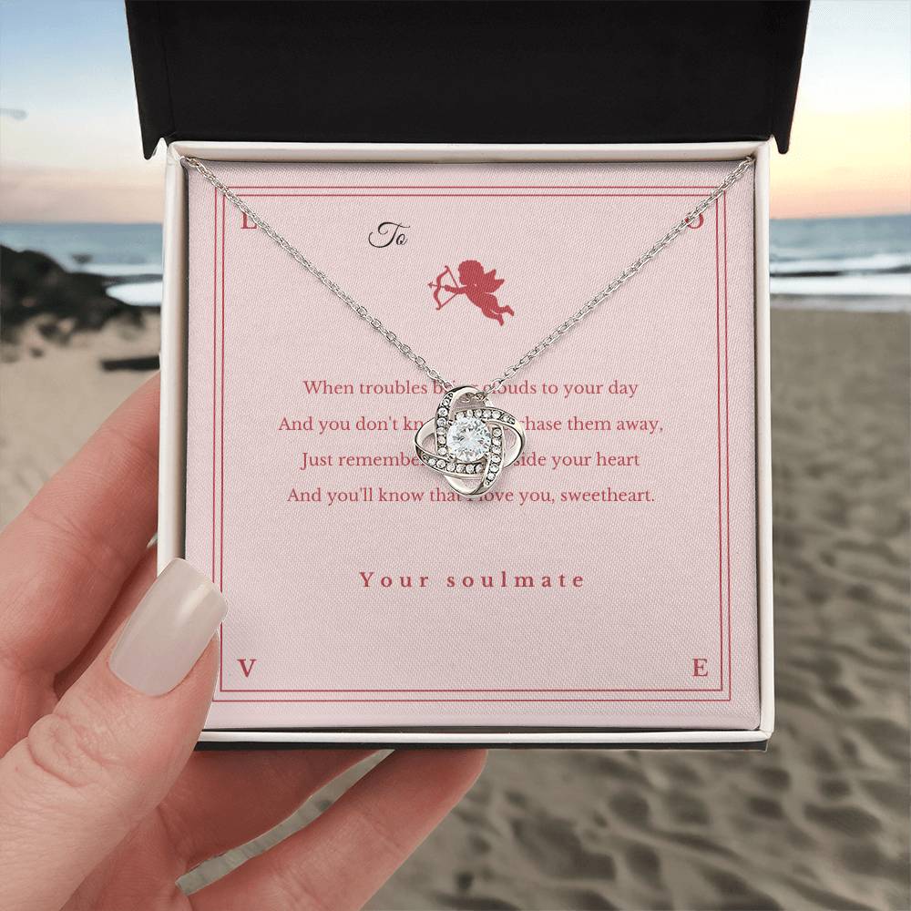 Unveil Love's Beauty: Gift Her the Stunning Love Knot Necklace adorned with Premium Cubic Zirconia Crystals! Cupid