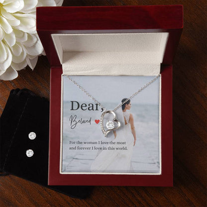 Dear Beloved, 14k White gold necklace & earring set