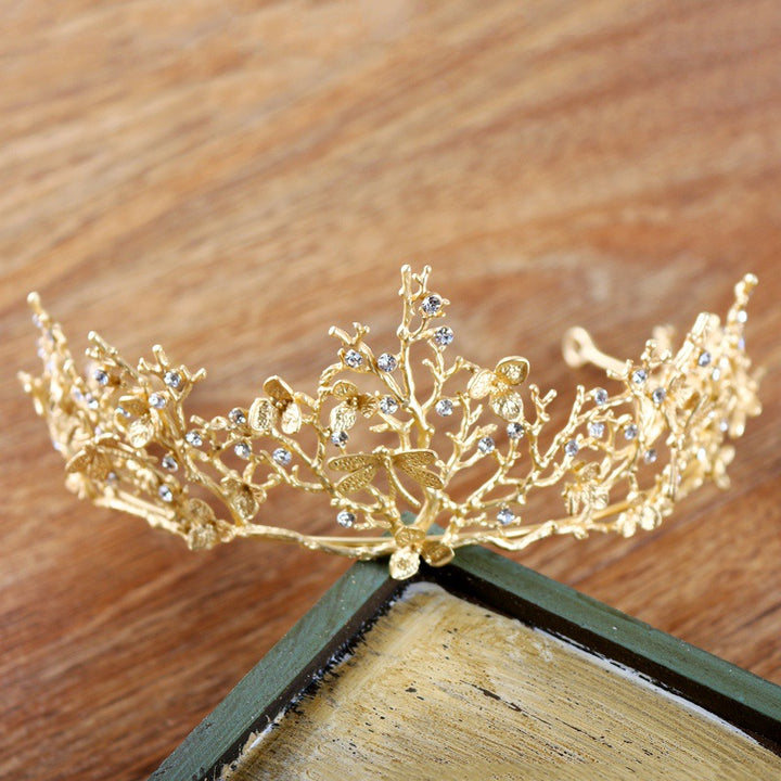 Tiara Matte Gold Diamond Crown Headband Wedding