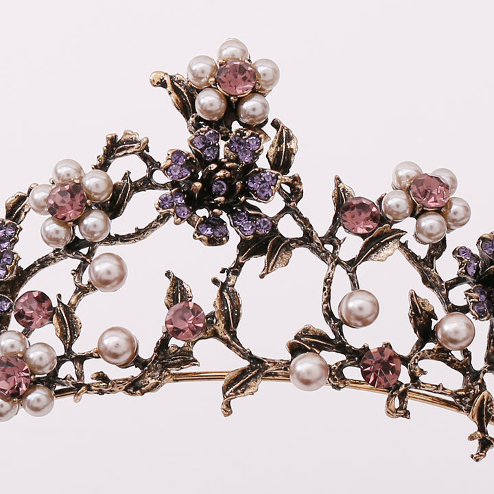 Floral Black Diamond Pearl Baroque Bridal Crown Wedding Tiara Accessories